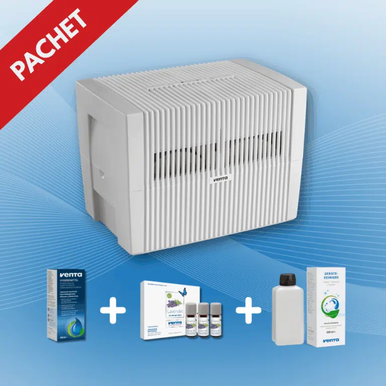 Umidificator de aer Venta LW45 Original + Aditiv Igienic + Set 3 uleiuri esentiale bio + Lavandă - Soluție de curățat Venta